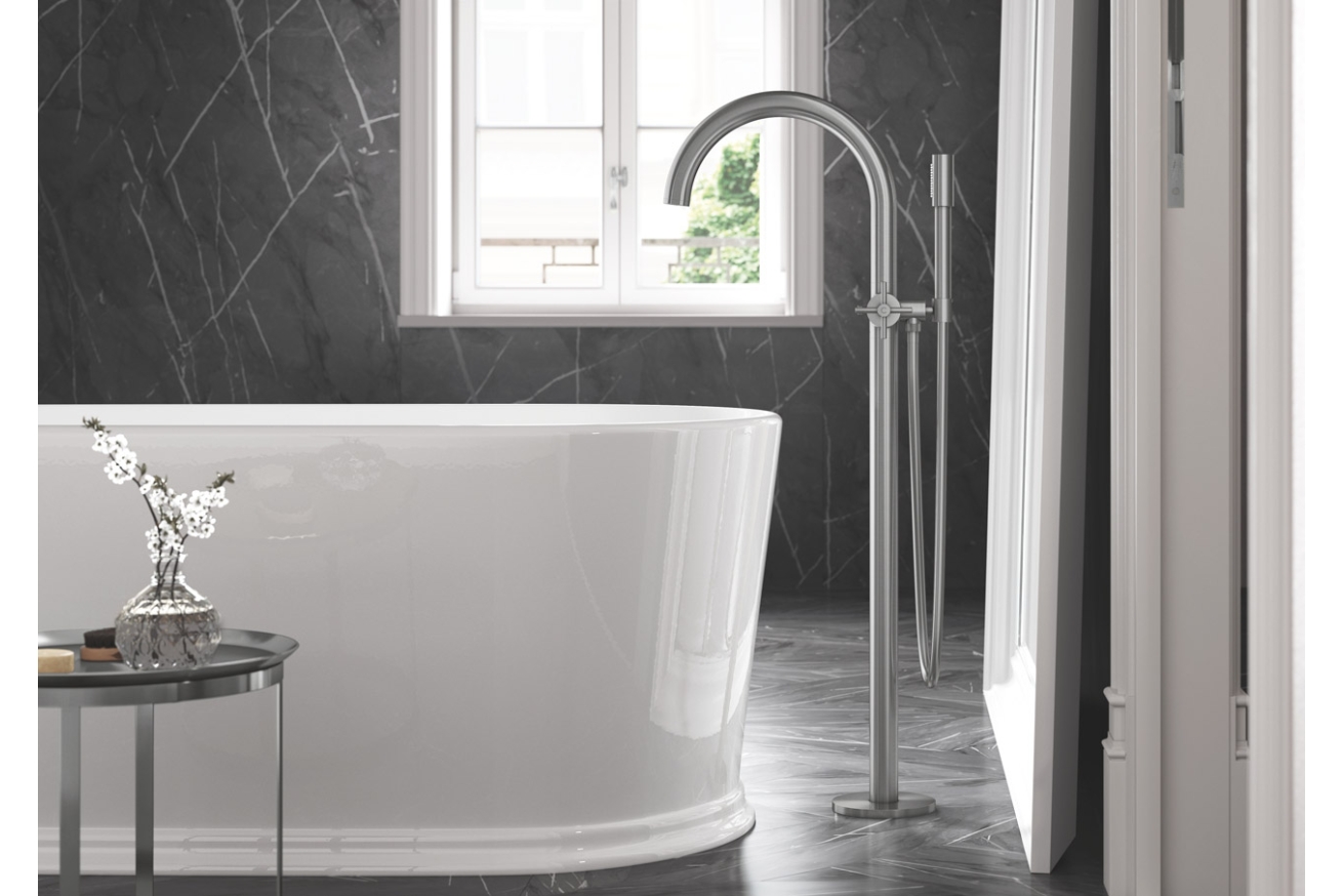 Внешняя часть смесителя для ванны GROHE Atrio напольного монтажа, двухвентильный, суперсталь (25044DC3)