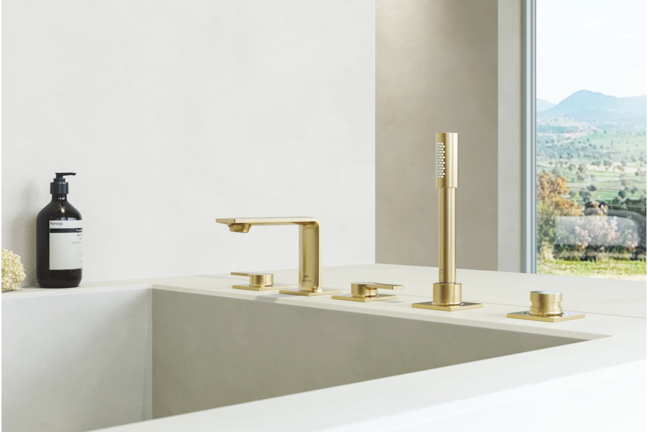 Смеситель для ванны GROHE Allure двухвентильный, на 5 отверстий, на край ванны, холодный рассвет матовый (25221GN1)