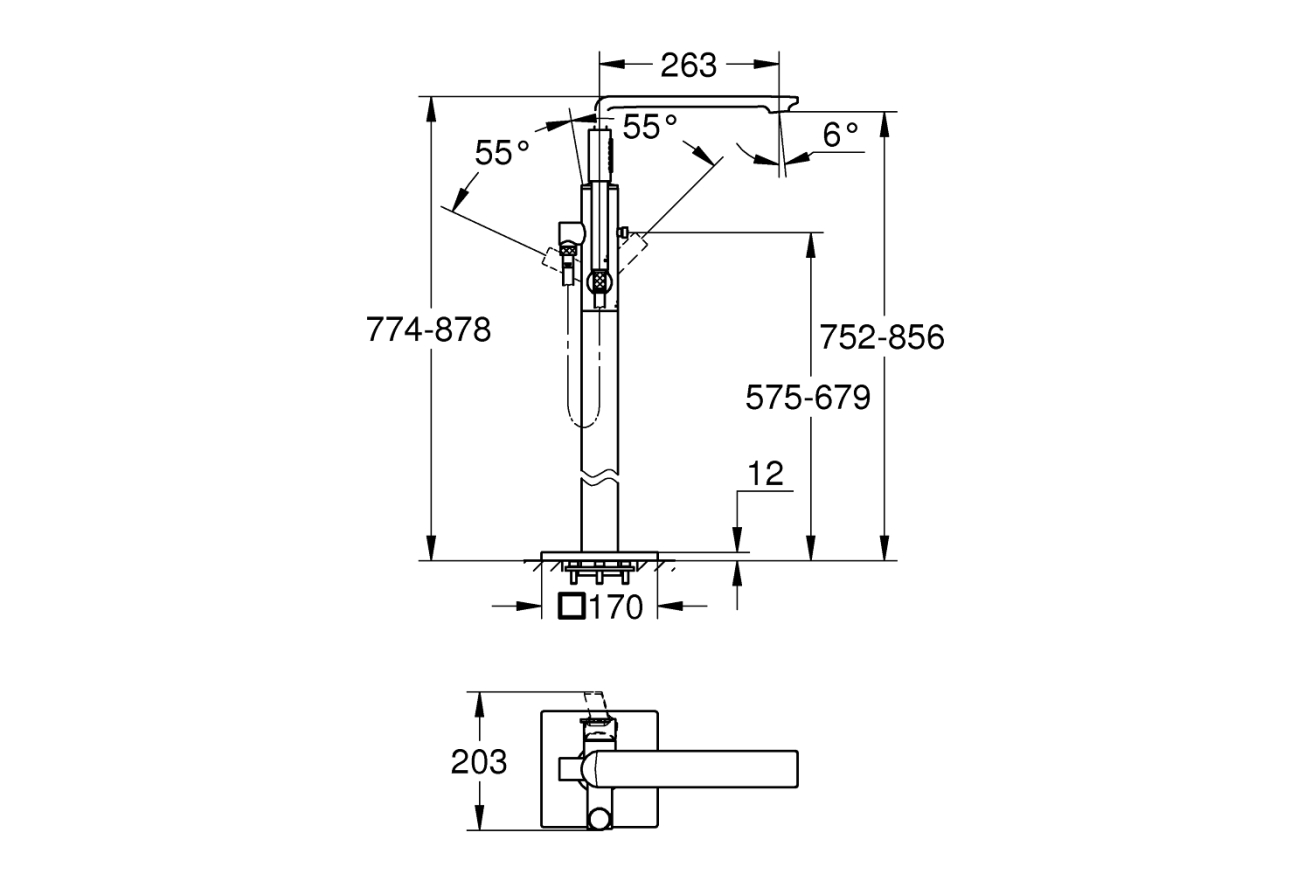 Внешняя часть смесителя для ванны GROHE Allure напольного монтажа, хром (25222001)