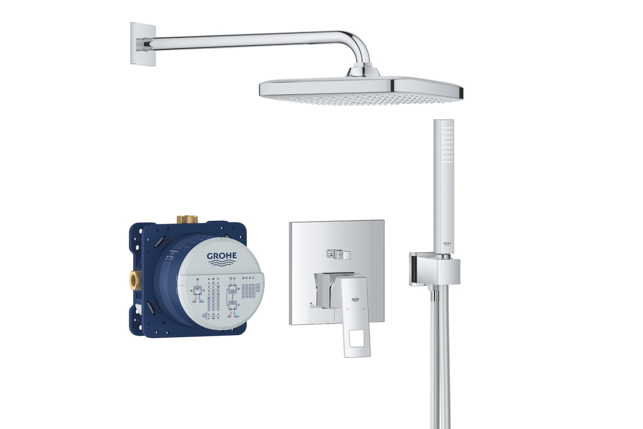 Готовый комплект для ванной комнаты GROHE Eurocube, с верхним душем Tempesta 250 Cube, хром (25239000)