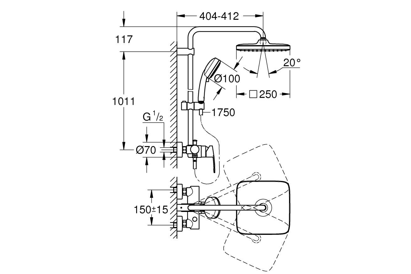 Душевая система GROHE Tempesta Cosmopolitan System 250 CUBE со смесителем для душа, хром (26692000)