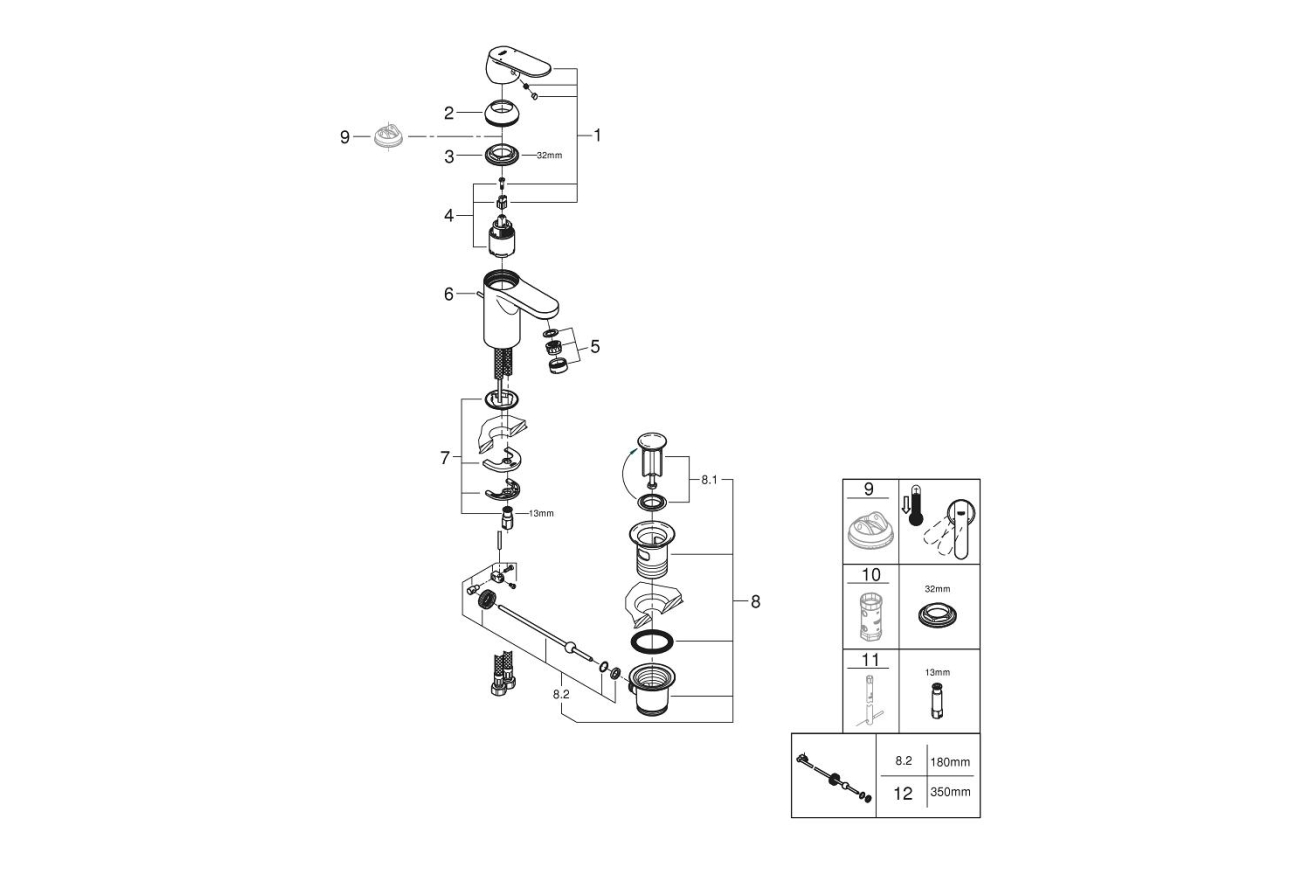 Смеситель для раковины GROHE Eurosmart Cosmopolitan с донным клапаном, низкий излив, хром (32825000)