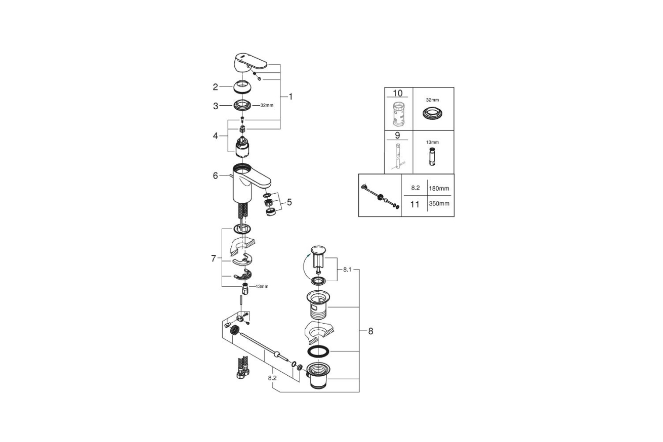 Смеситель для раковины GROHE Eurosmart Cosmopolitan с донным клапаном и ограничением расхода воды, хром (3282500E)