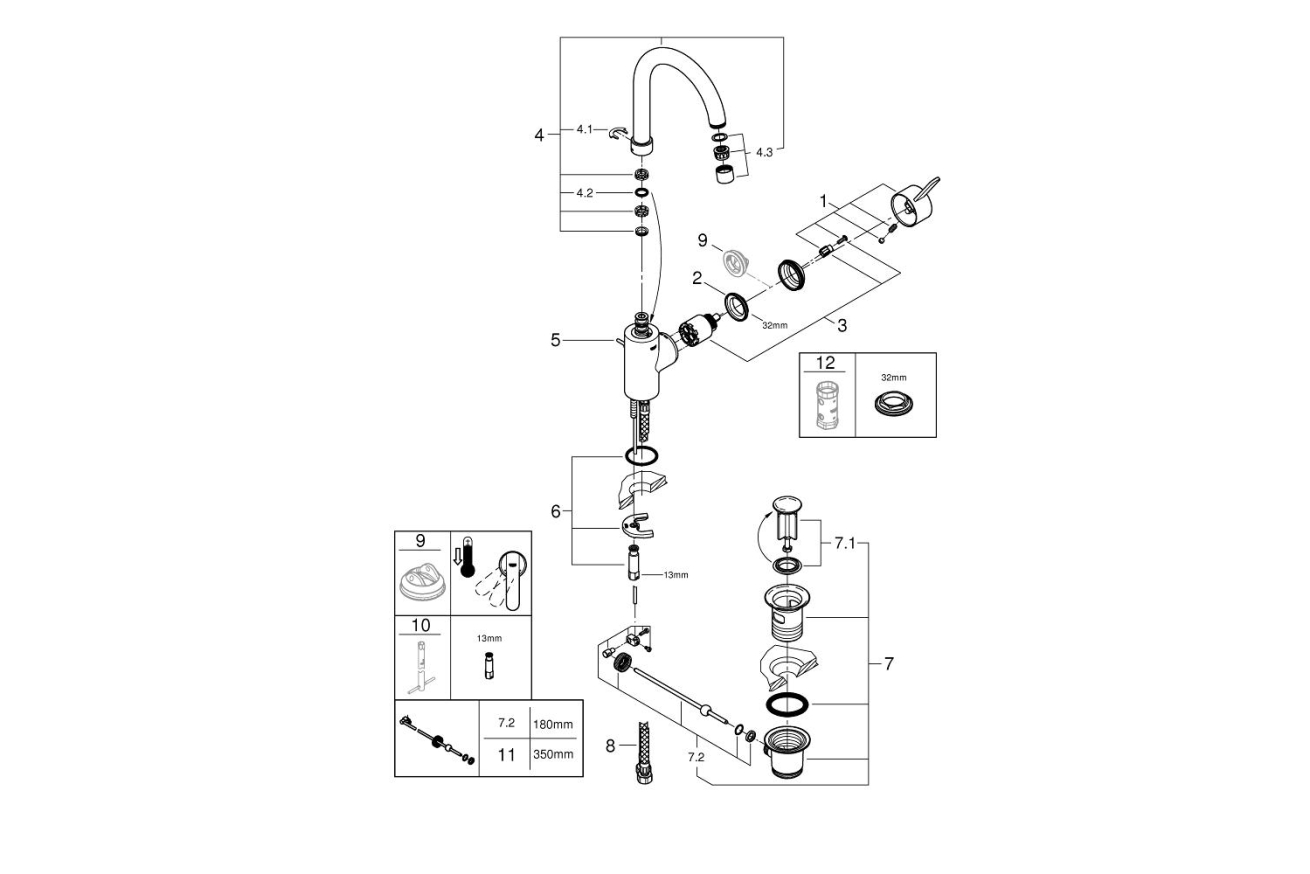 Смеситель для раковины GROHE Eurosmart Cosmopolitan с донным клапаном, высокий излив, хром (32830000)