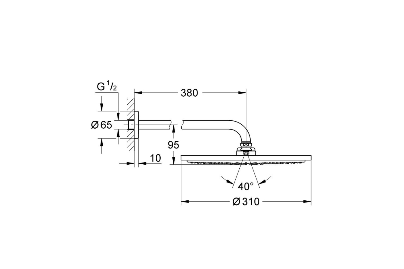 Верхний душ с кронштейном GROHE Rainshower Cosmopolitan Metal, диаметр 310 мм, хром (26056000)
