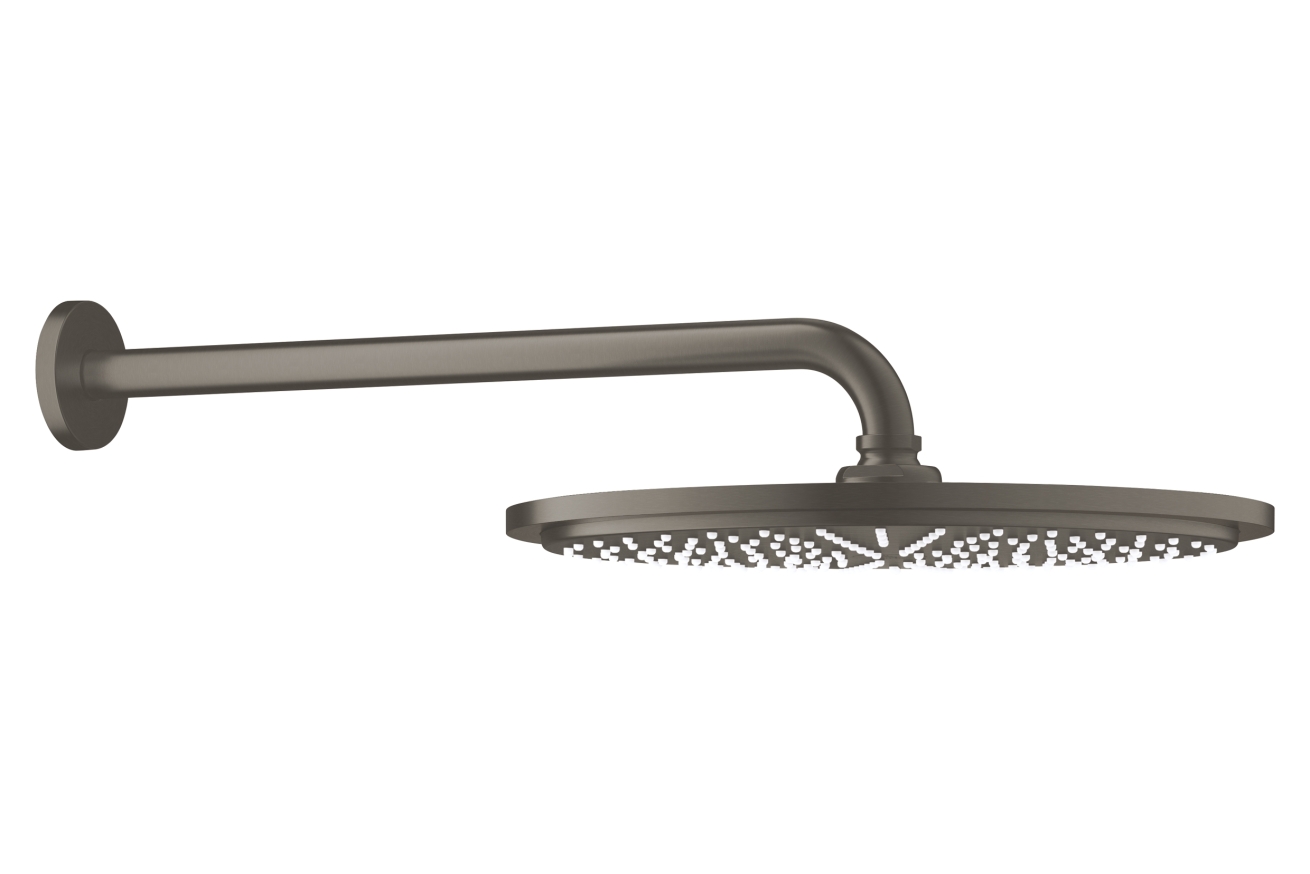 Верхний душ с душевым кронштейном 380 мм, 1 режим струи, GROHE Rainshower, темный графит матовый, (26066AL0)
