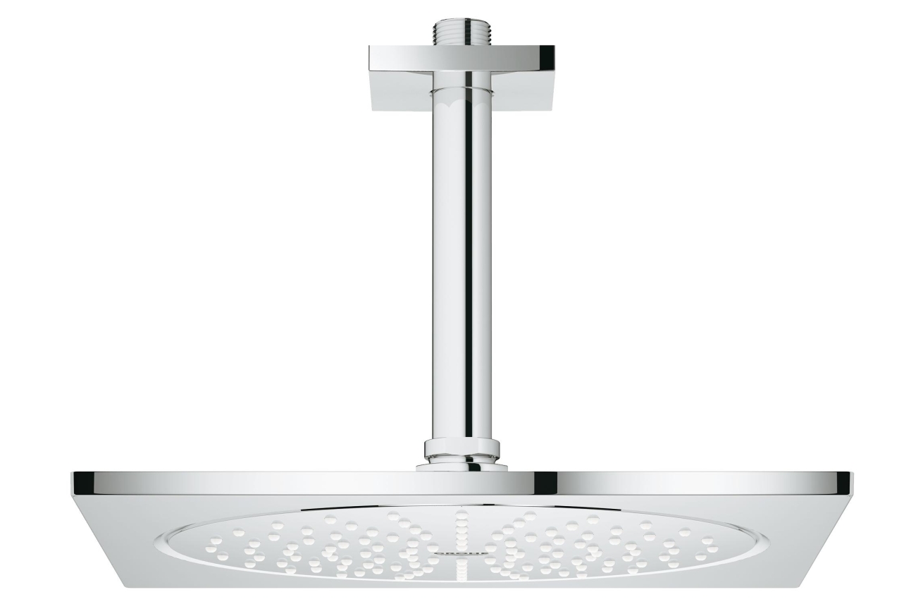 Верхний душ с кронштейном GROHE Rainshower F-series, 254x254 мм, потолочный кронштейн, с ограничением расхода воды, хром (26071000)