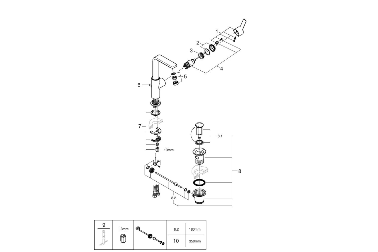 Смеситель для раковины GROHE Lineare, L-size, хром (23296001)