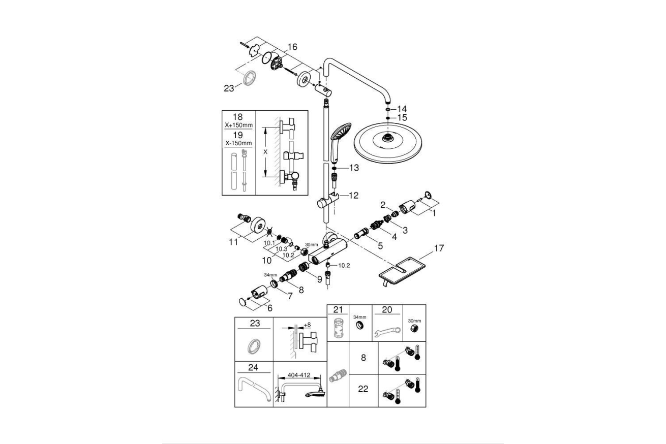 Душевая система с термостатом для настенного монтажа, GROHE Vitalio Joy 310, хром, (26401001)