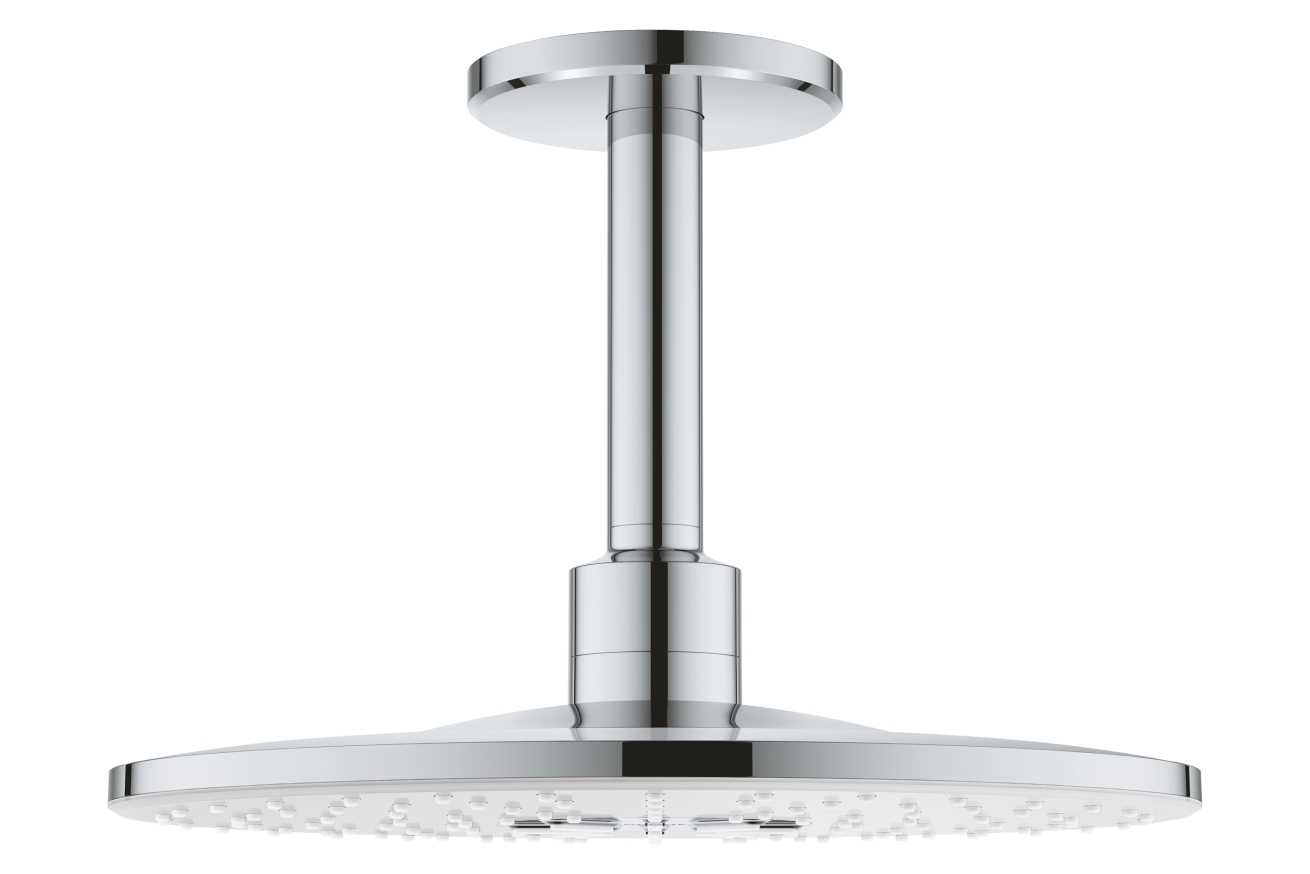 Верхний душ GROHE Rainshower 310 SmartActive с потолочным душевым кронштейном 142 мм, 2 режима струи, белая луна (26477LS0)