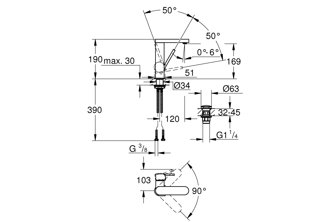 Смеситель для раковины GROHE Plus, M-size, хром (23872003)
