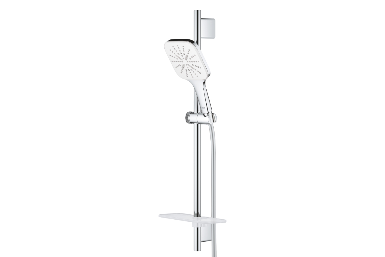 Душевой гарнитур GROHE Rainshower SmartActive 130 Cube, 3 вида струй, белая луна (26584LS0)