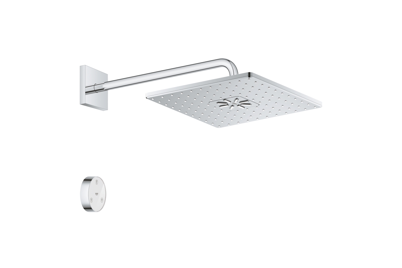 Верхний душ с душевым кронштейном 422 мм, 2 режима струи, GROHE Rainshower SmartConnect 310 Cube, хром, (26642000)