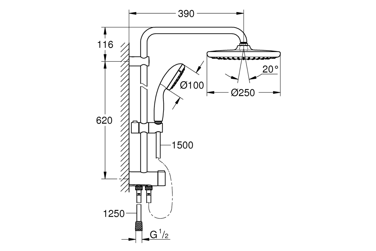Душевая система GROHE Vitalio Start System 250 с переключателем на 3 положения, хром (26680000)