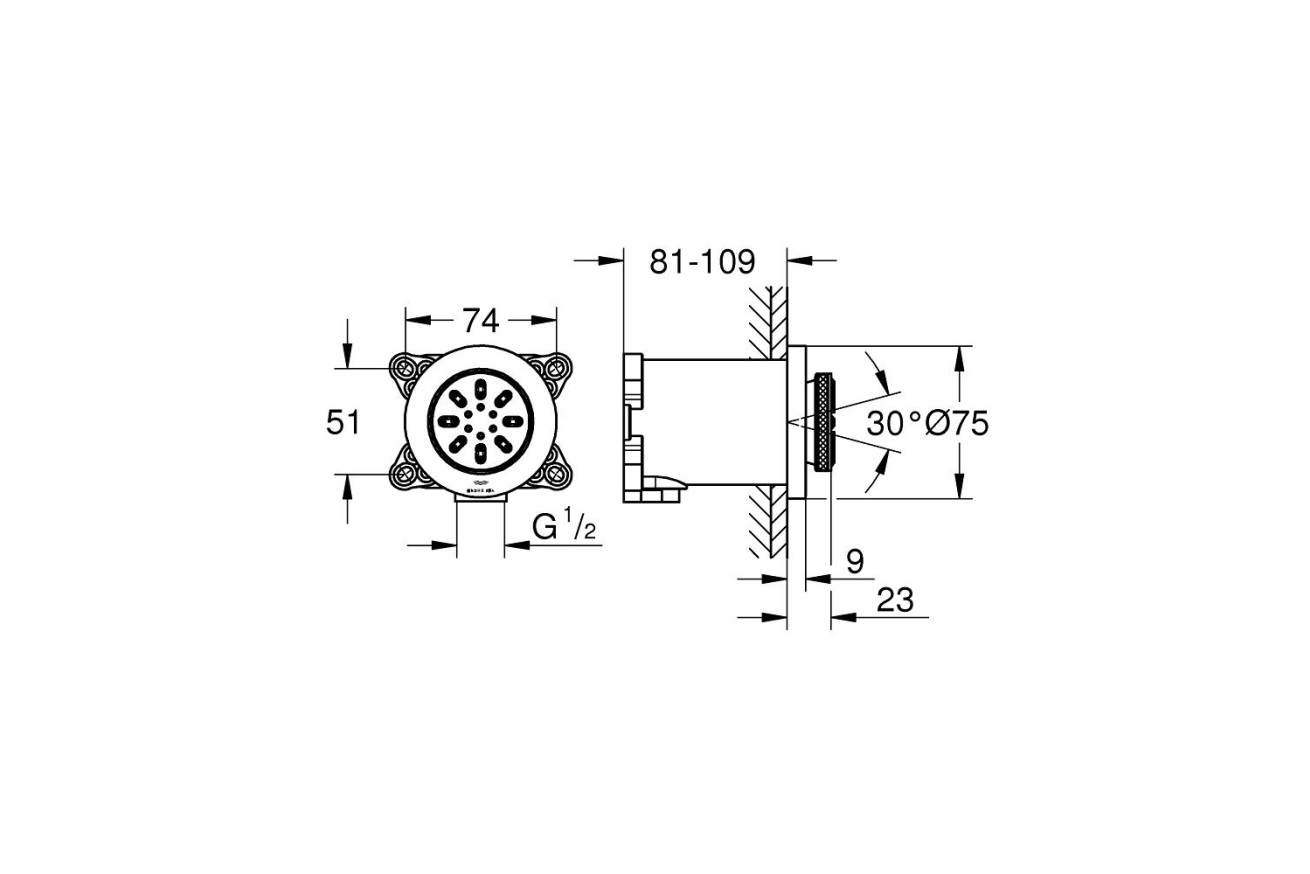 Боковой душ GROHE Rainshower SmartActive 75, круглый, 2 режима струи, хром (26801000)