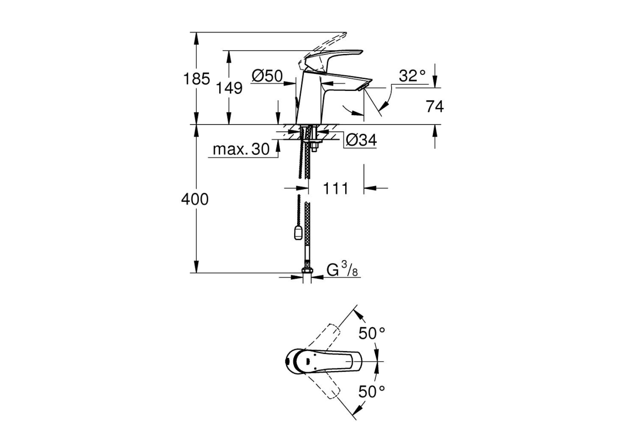 Смеситель для раковины GROHE Eurosmart, S-size, хром (23966003)