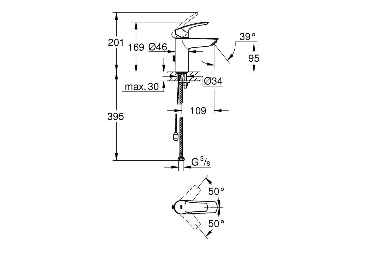 Смеситель для раковины GROHE Eurosmart, S-size, хром (33188003)