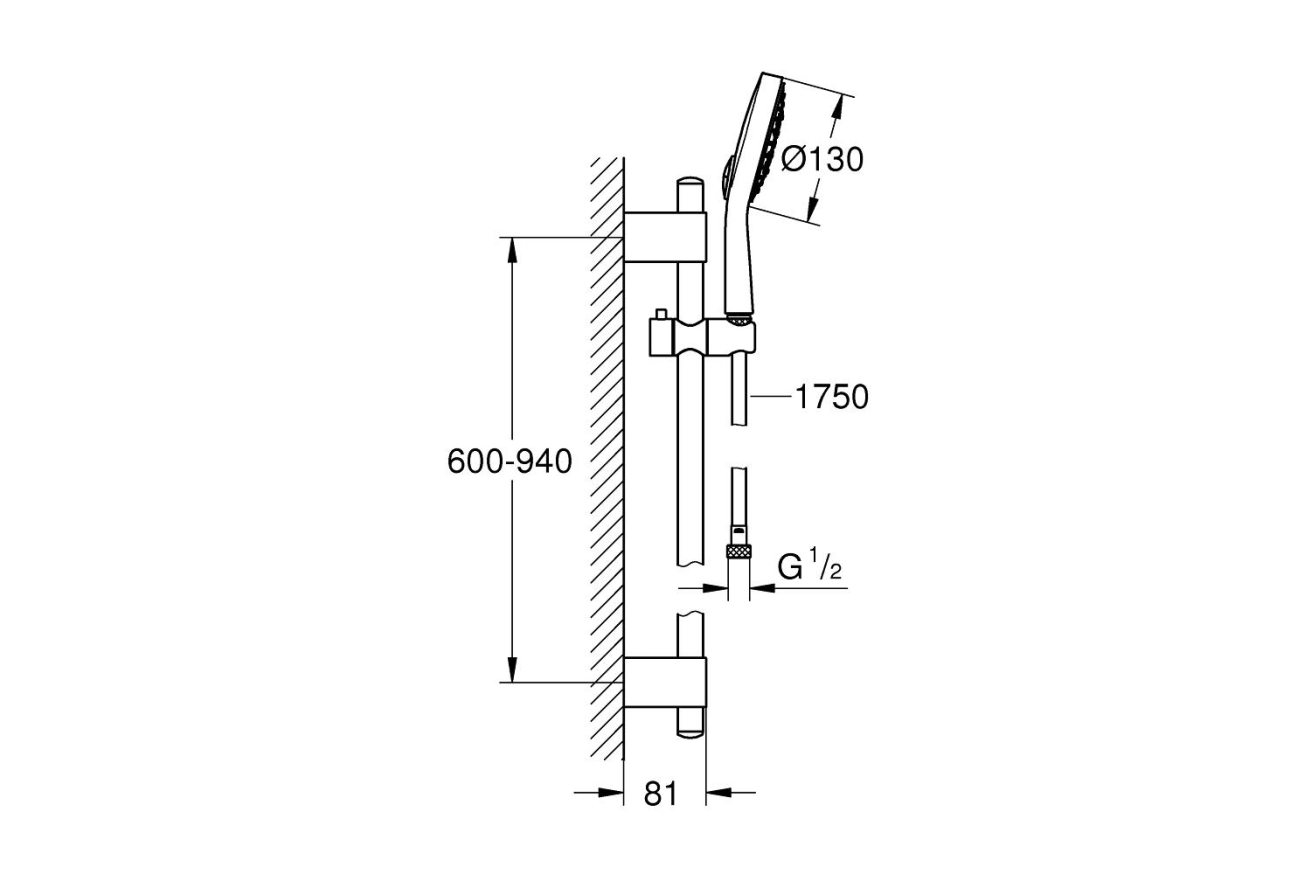 Душевой гарнитур GROHE Power&Soul Cosmopolitan 130 (ручной душ, штанга 900 мм, шланг 1750 мм), хром (27734000)