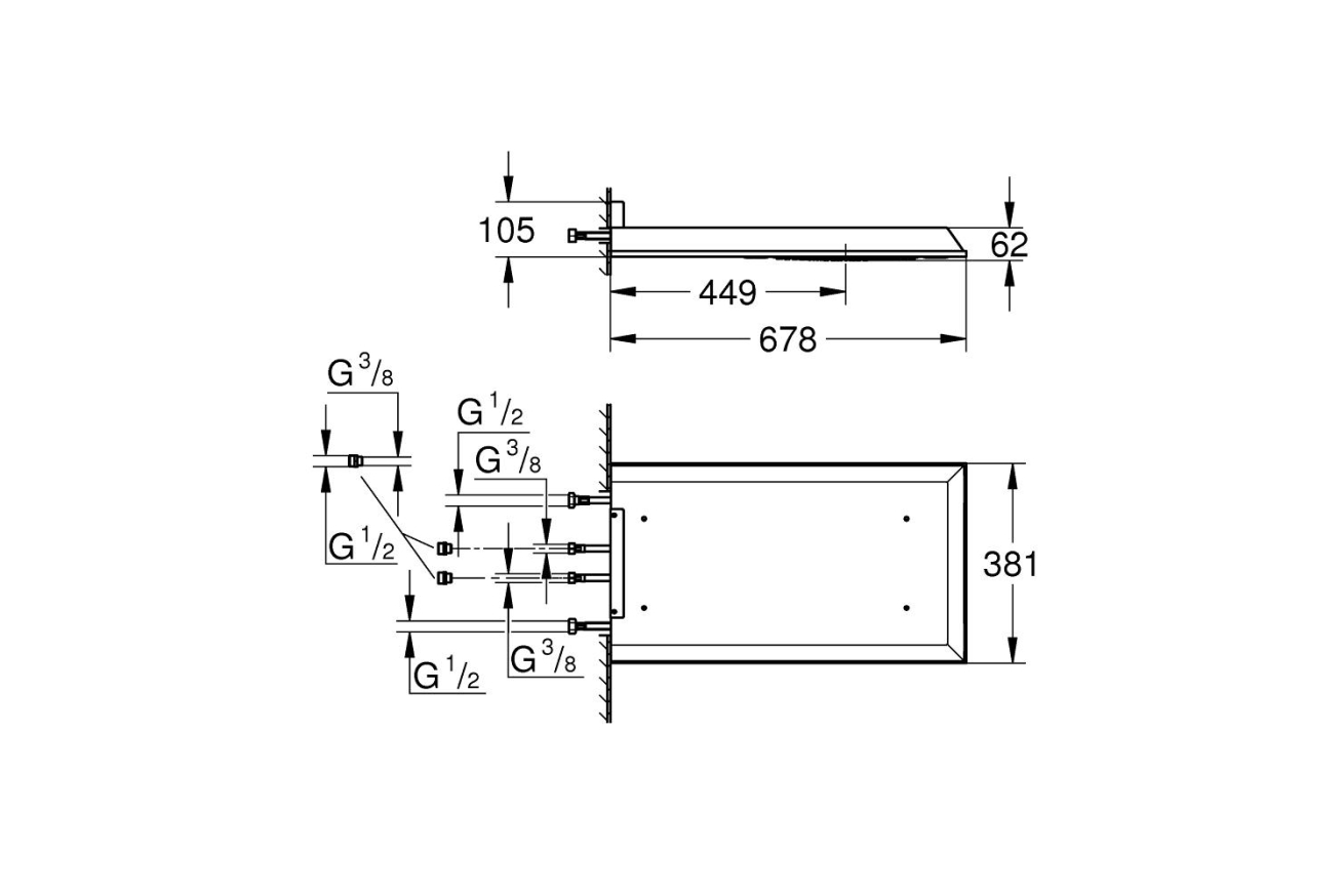 Верхний душ GROHE Rainshower F-series, 3 режима, 381x60 мм, хром (27938001)