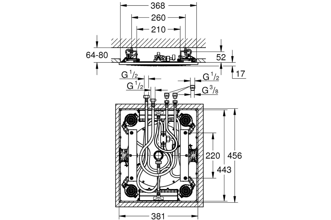 Потолочный душ с 3 режимами, GROHE Rainshower F-Series, хром, (27939001)