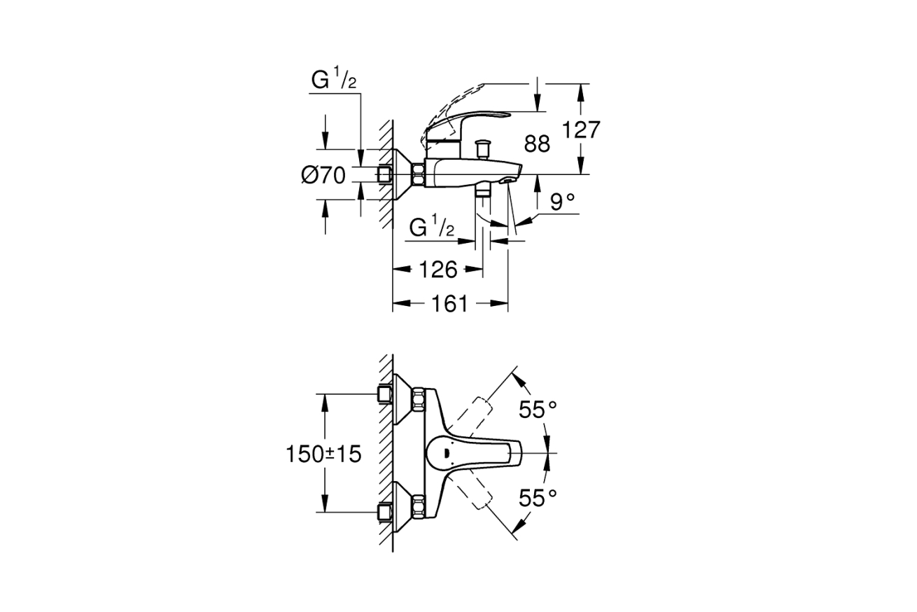 Комплект смесителей GROHE Eurosmart с душевым гарнитуром, хром (124446)