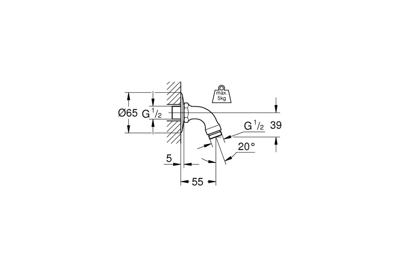 Душевой кронштейн GROHE Relexa neutral 55 мм, хром (28429000)
