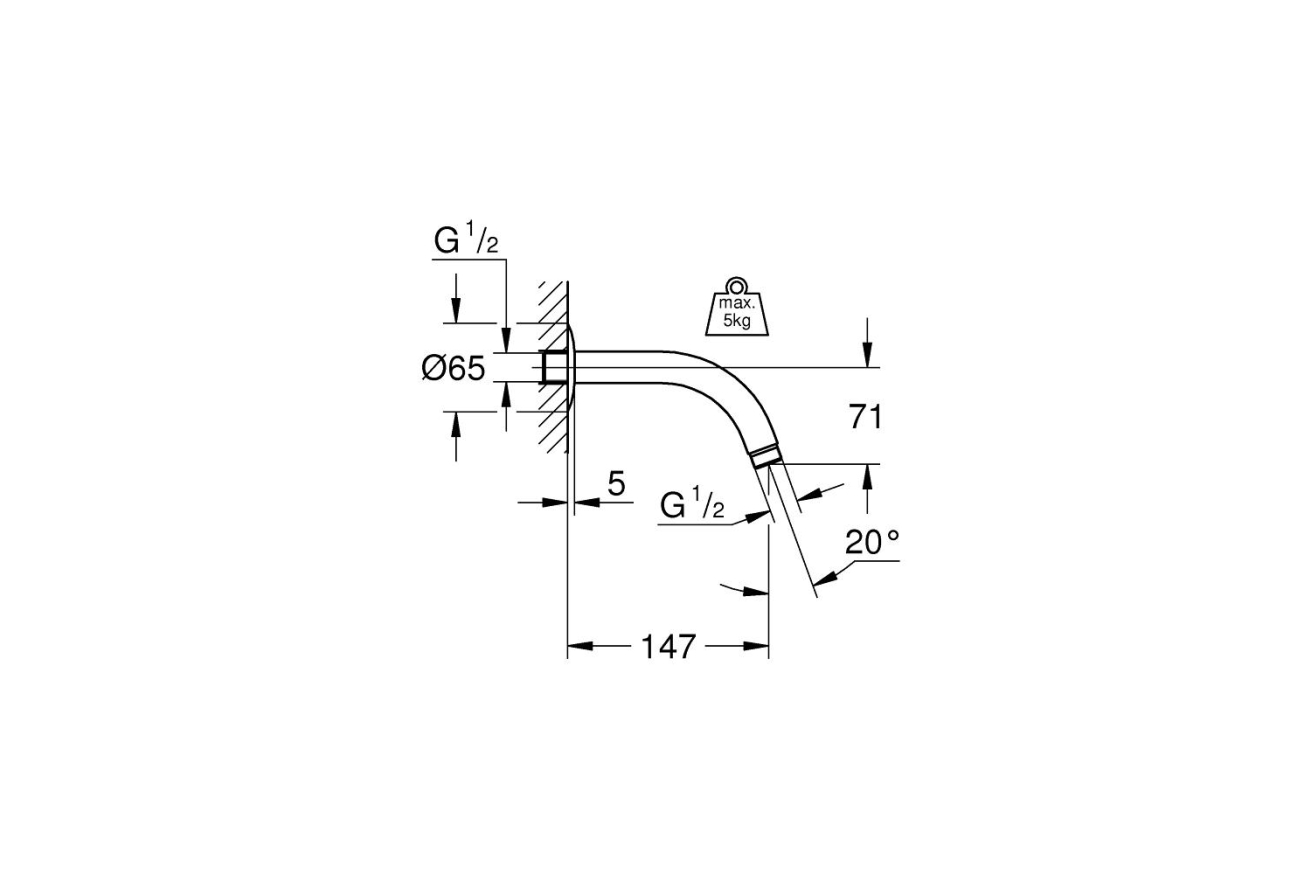 Душевой кронштейн GROHE Relexa neutral 147 мм, хром (28541000)