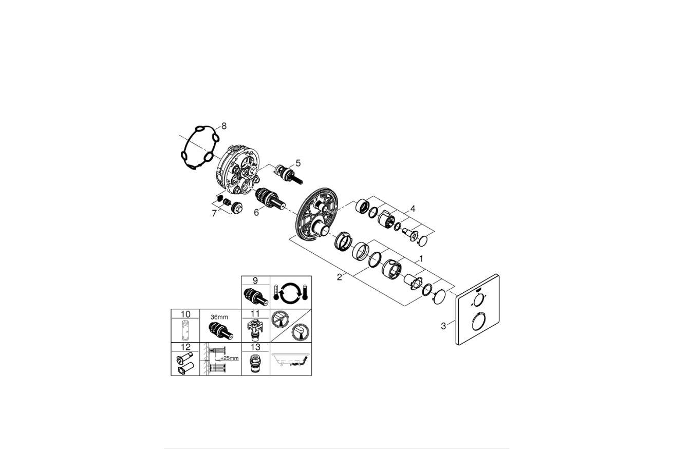 Внешняя часть термостата для ванны GROHE Grohtherm на 2 потребителя, хром (24080000)