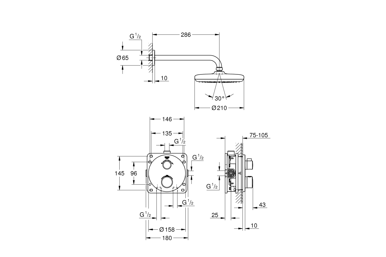 Набор для комплектации душа с Tempesta 210 GROHE Grohtherm (34726000)
