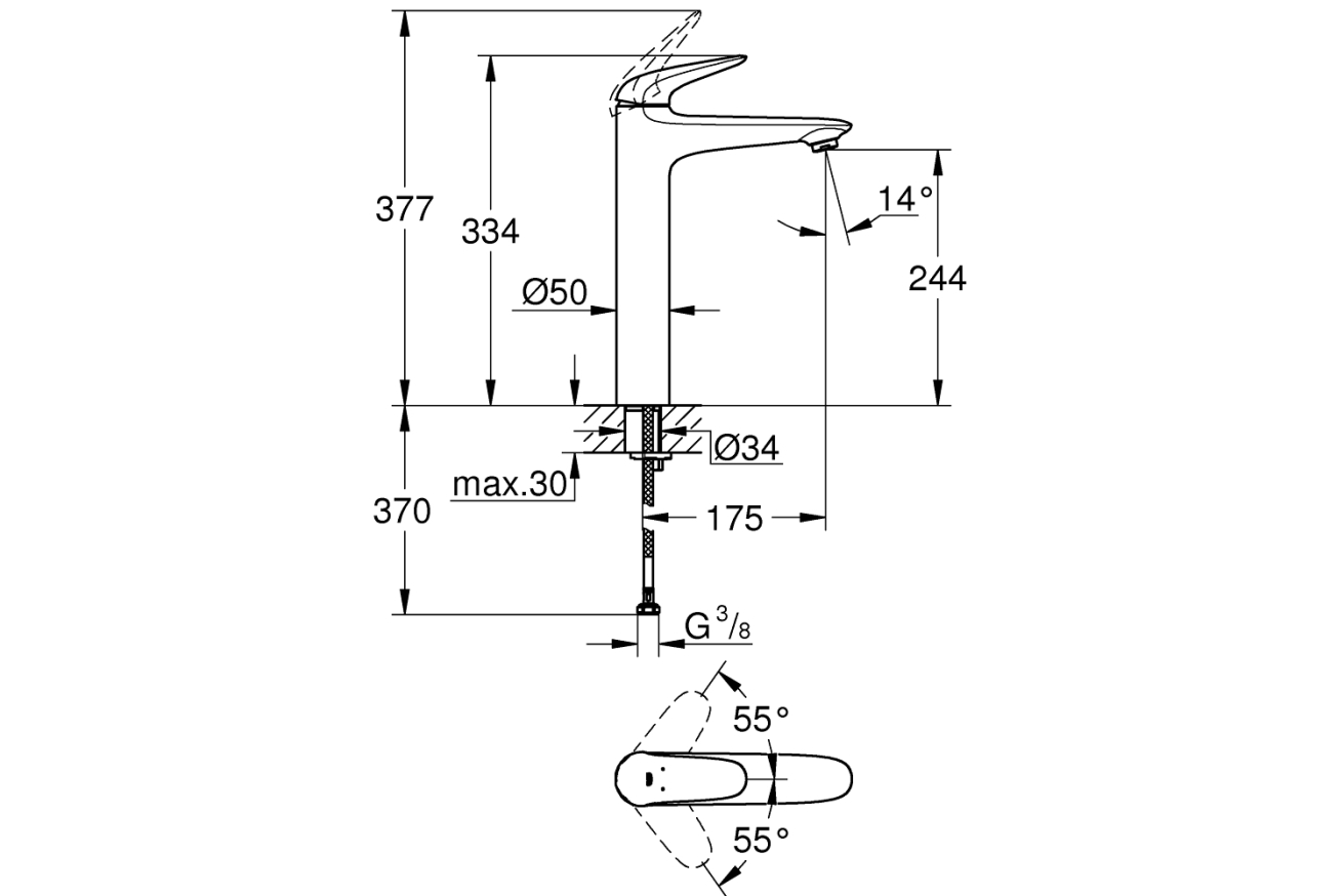 Смеситель для раковины GROHE Eurostyle, XL-size, хром (23719003)