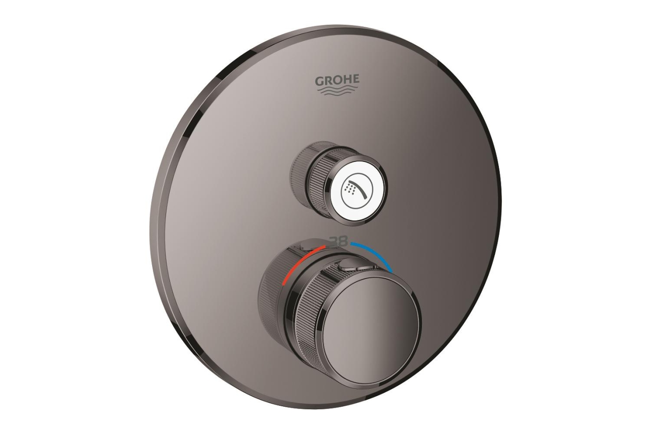 Внешняя часть термостата для душа GROHE Grohtherm SmartControl на 1 потребителя, круглая, темный графит глянец (29118A00)