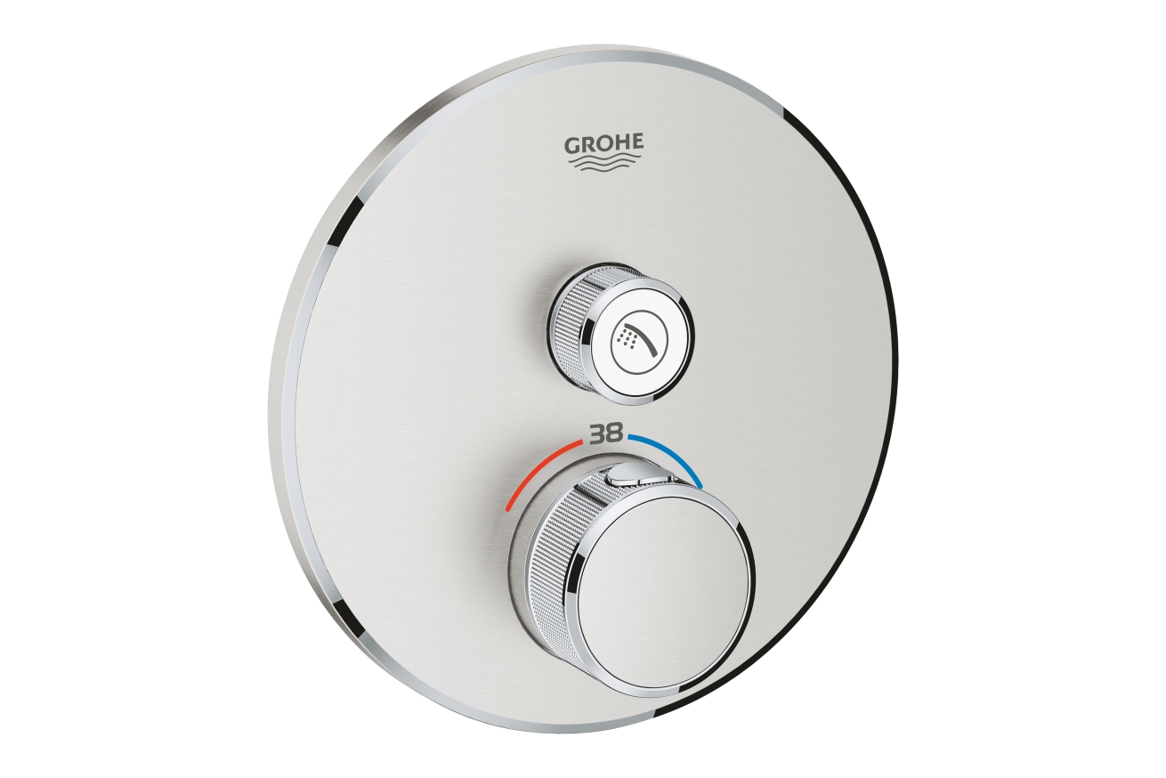 Внешняя часть термостата для душа GROHE Grohtherm SmartControl на 1 потребителя, круглая, суперсталь (29118DC0)