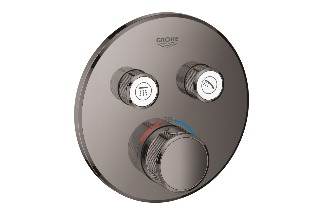 Внешняя часть термостата для ванны и душа GROHE Grohtherm SmartControl на 2 потребителя, круглая, темный графит глянец (29119A00)