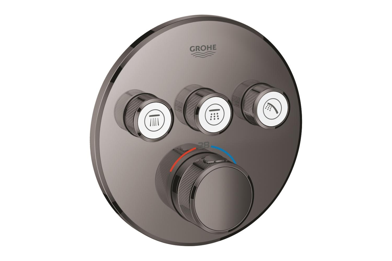 Внешняя часть термостата для ванны и душа GROHE Grohtherm SmartControl на 3 потребителя, круглая, темный графит глянец (29121A00)