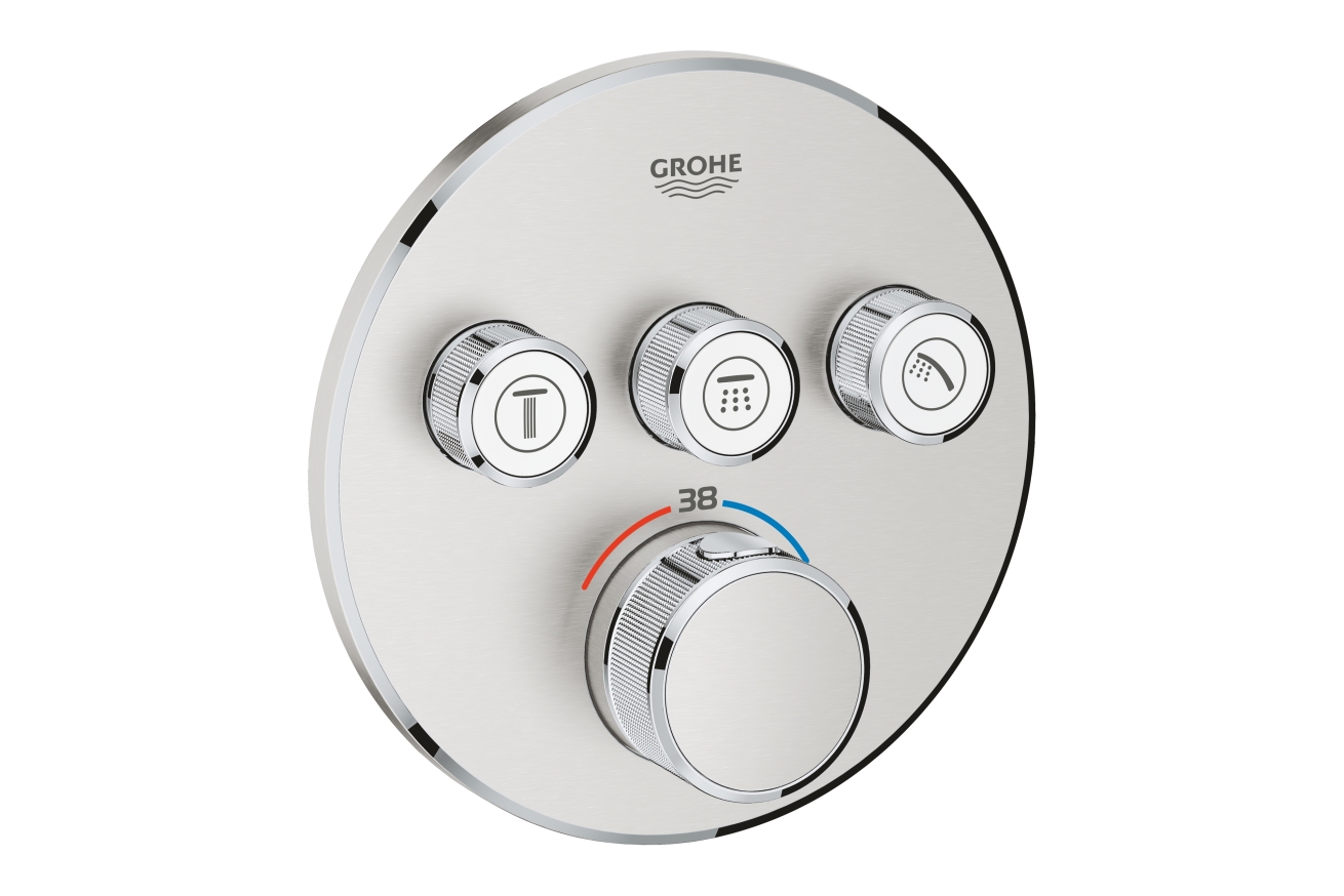 Внешняя часть термостата для ванны и душа GROHE Grohtherm SmartControl на 3 потребителя, круглая, суперсталь (29121DC0)
