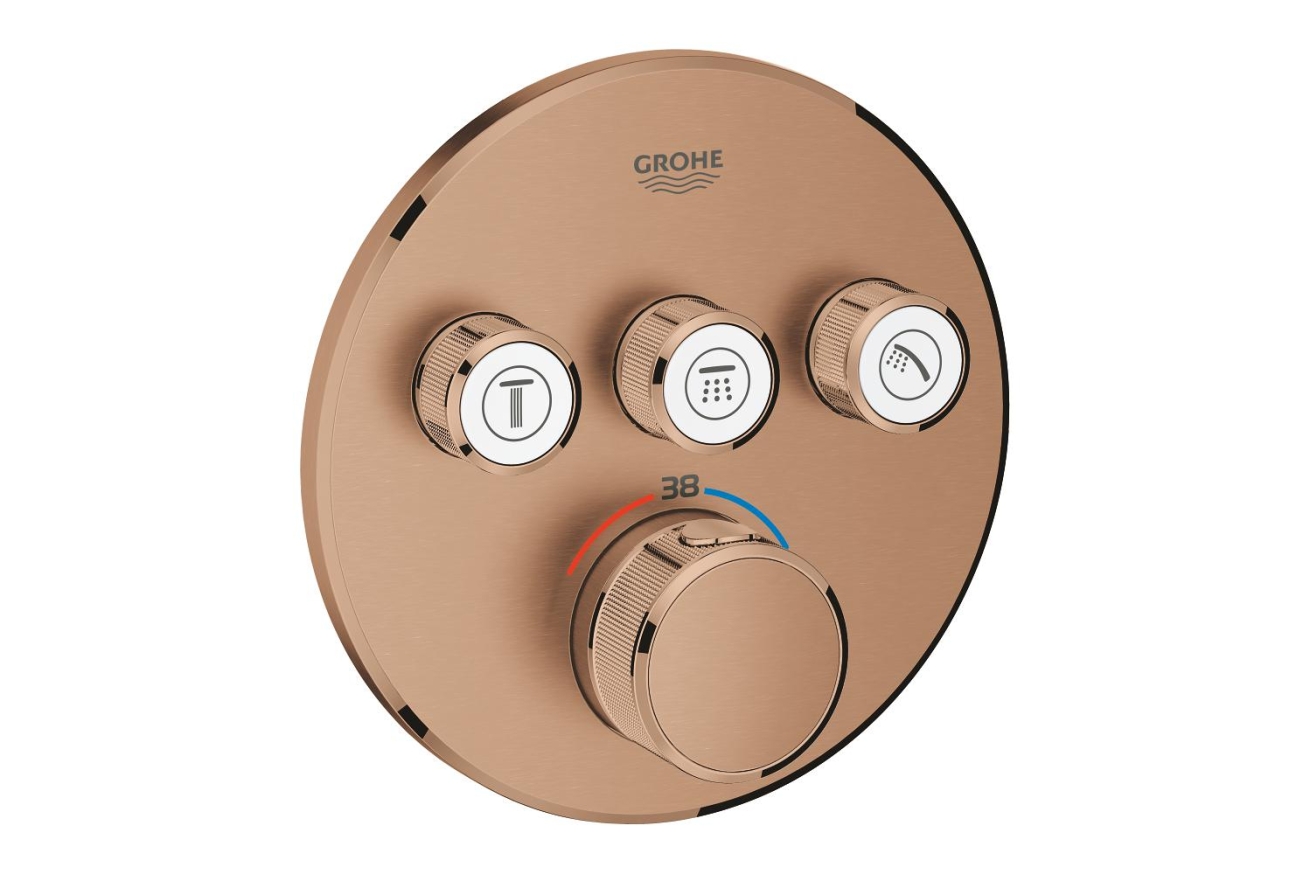 Внешняя часть термостата для ванны и душа GROHE Grohtherm SmartControl на 3 потребителя, круглая, теплый закат матовый (29121DL0)