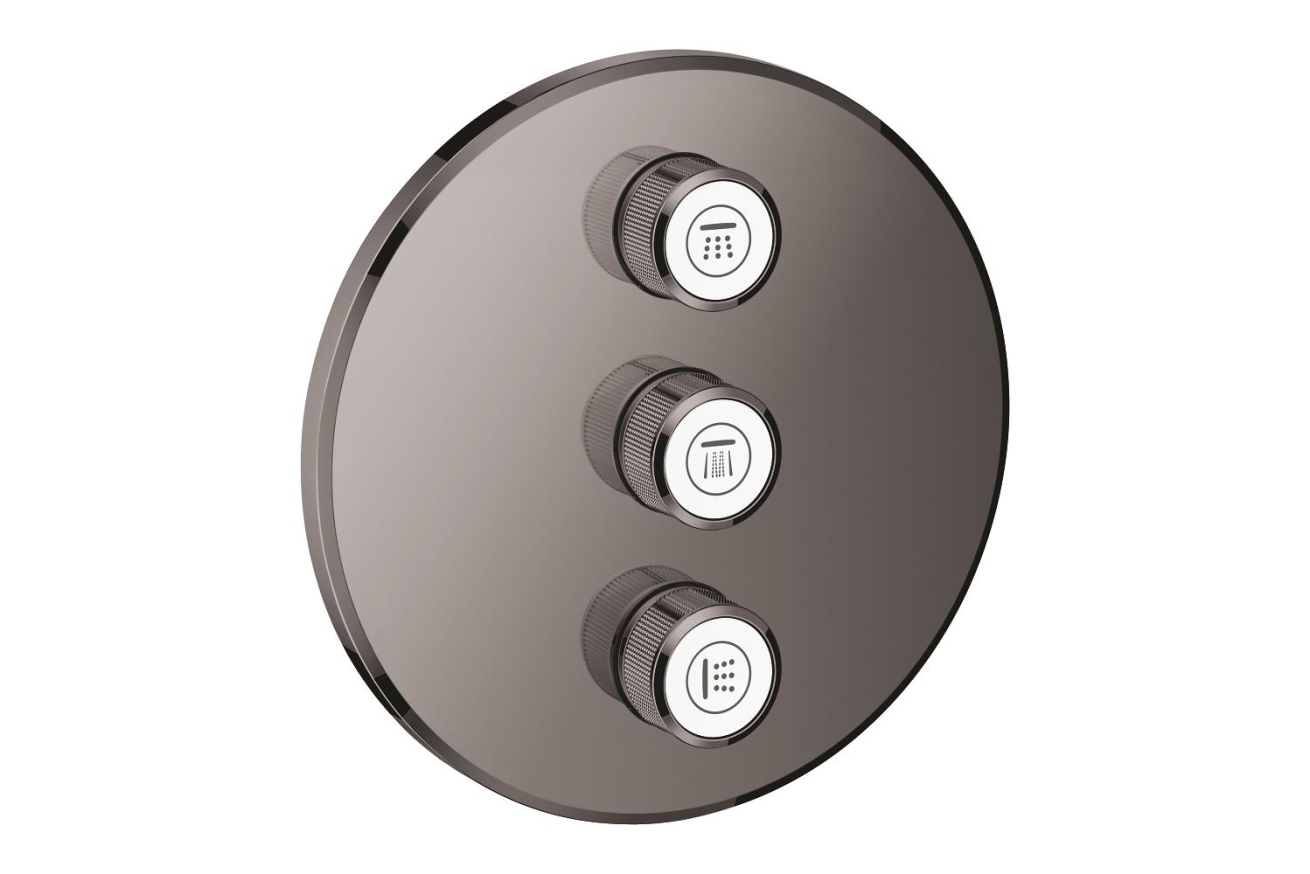 Внешняя часть переключателя потоков GROHE Grohtherm SmartControl на 3 положения, круглая, темный графит глянец (29122A00)