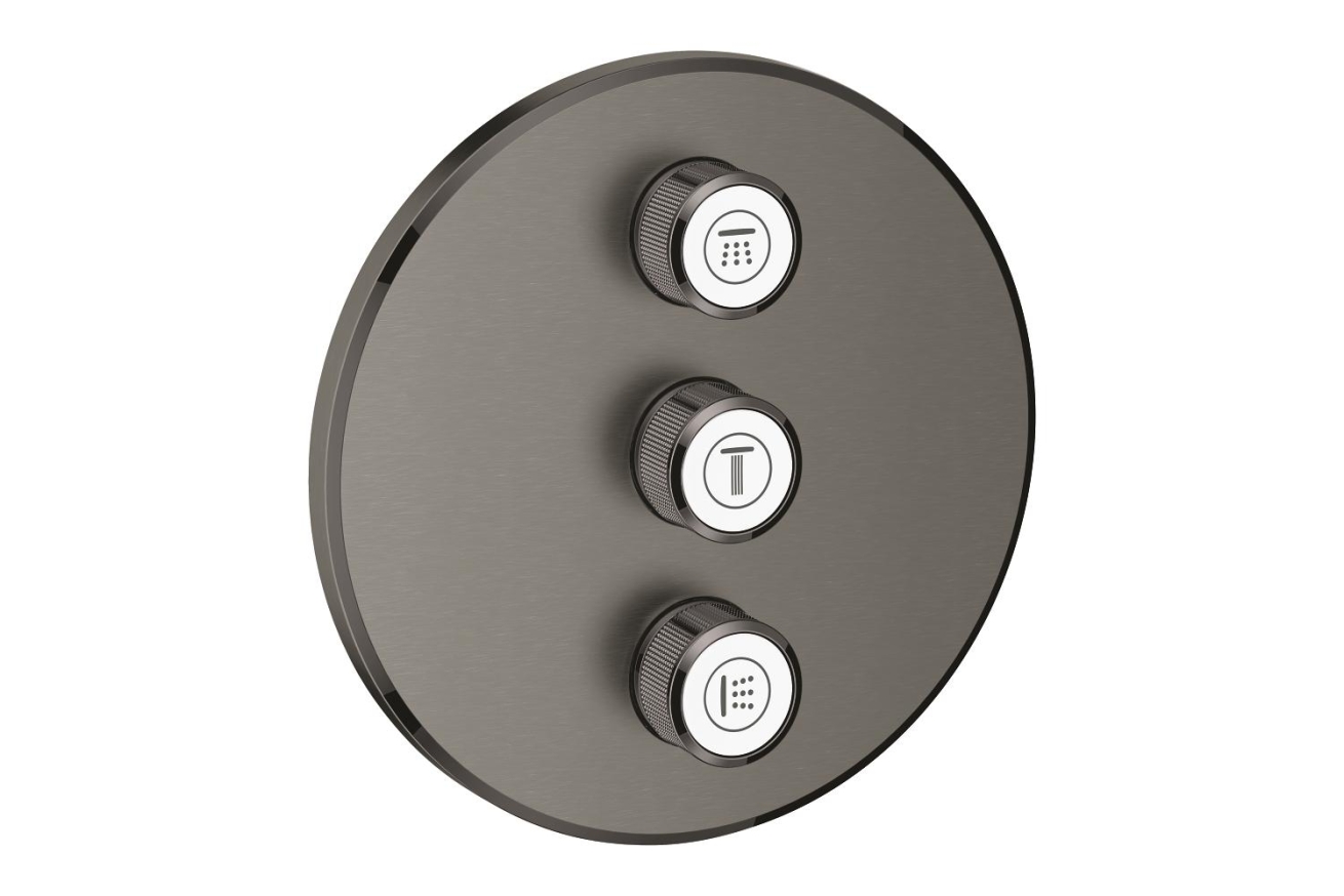 Внешняя часть переключателя потоков GROHE Grohtherm SmartControl на 3 положения, круглая, темный графит матовый (29122AL0)