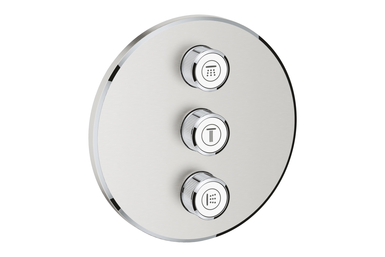 Внешняя часть переключателя потоков GROHE Grohtherm SmartControl на 3 положения, круглая, суперсталь (29122DC0)