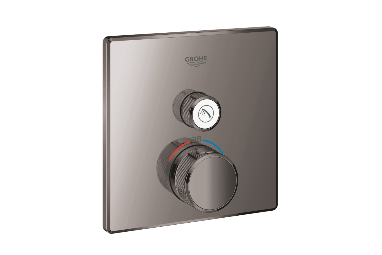 Внешняя часть термостата для душа GROHE Grohtherm SmartControl на 1 потребителя, квадратная, темный графит глянец (29123A00)