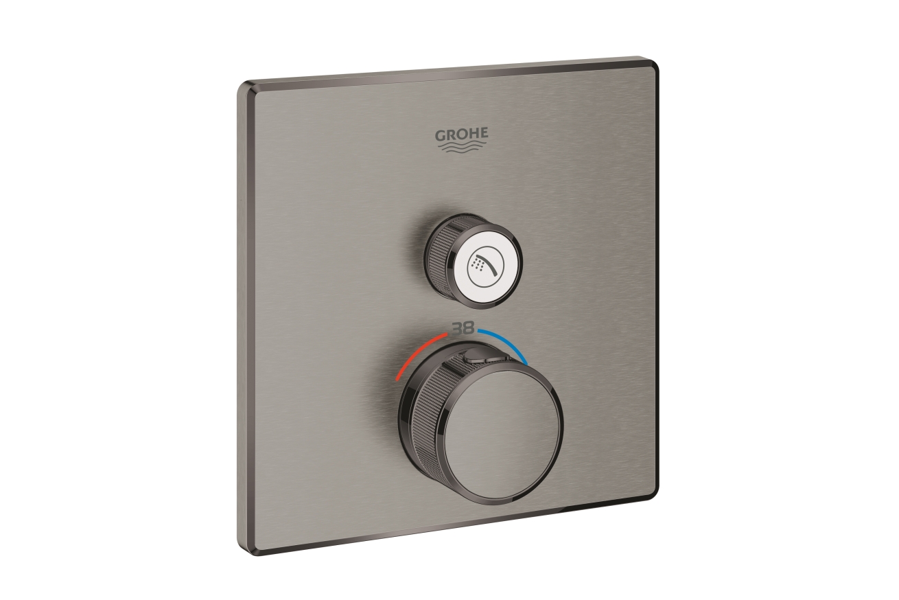 Внешняя часть термостата для душа GROHE Grohtherm SmartControl на 1 потребителя, квадратная, темный графит матовый (29123AL0)