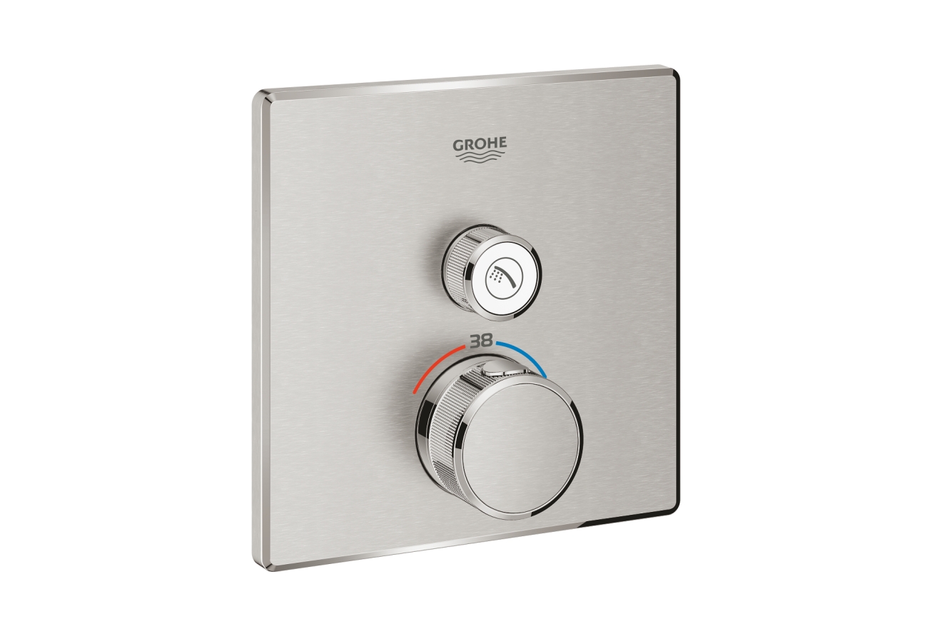Внешняя часть термостата для душа GROHE Grohtherm SmartControl на 1 потребителя, квадратная, суперсталь (29123DC0)