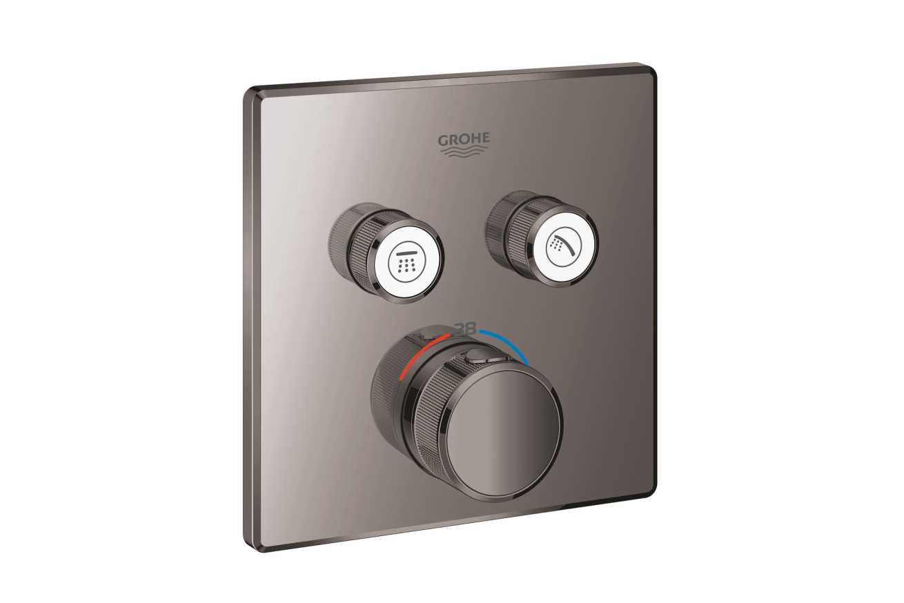 Внешняя часть термостата для ванны и душа GROHE Grohtherm SmartControl на 2 потребителя, квадратная, темный графит глянец (29124A00)