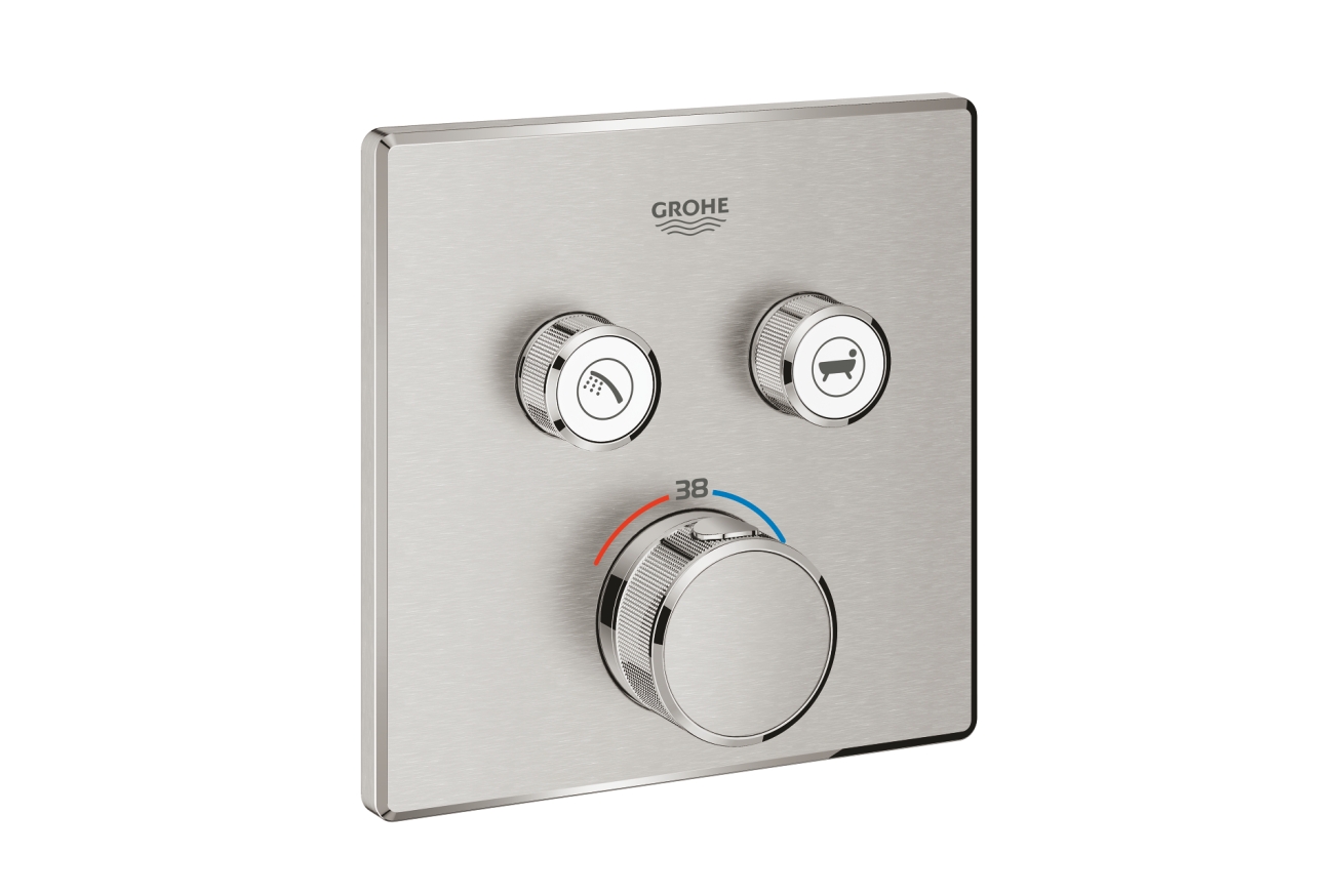 Внешняя часть термостата для ванны и душа GROHE Grohtherm SmartControl на 2 потребителя, квадратная, суперсталь (29124DC0)