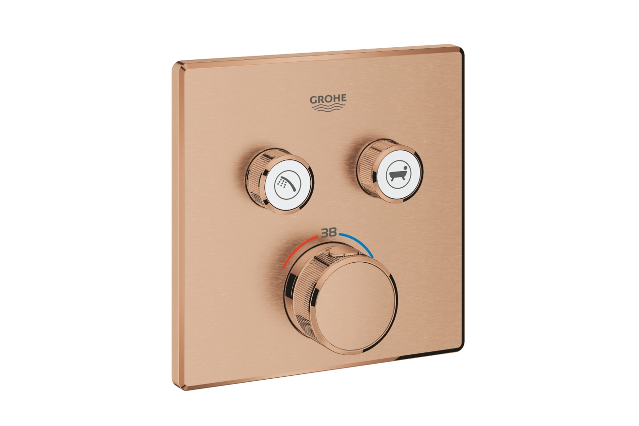 Внешняя часть термостата для ванны и душа GROHE Grohtherm SmartControl на 2 потребителя, квадратная, теплый закат матовый (29124DL0)
