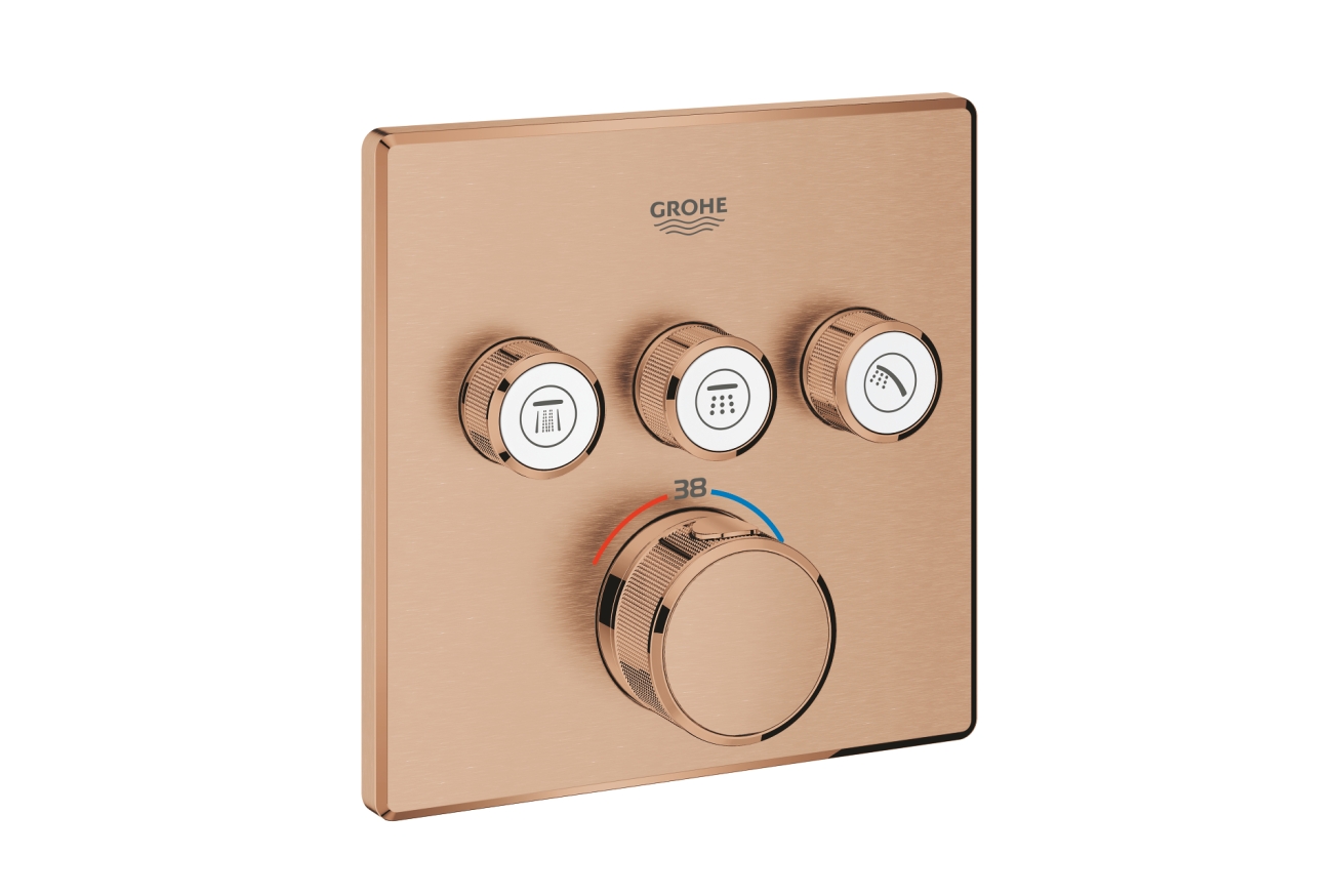 Внешняя часть термостата для ванны и душа GROHE Grohtherm SmartControl на 3 потребителя, квадратная, теплый закат матовый (29126DL0)