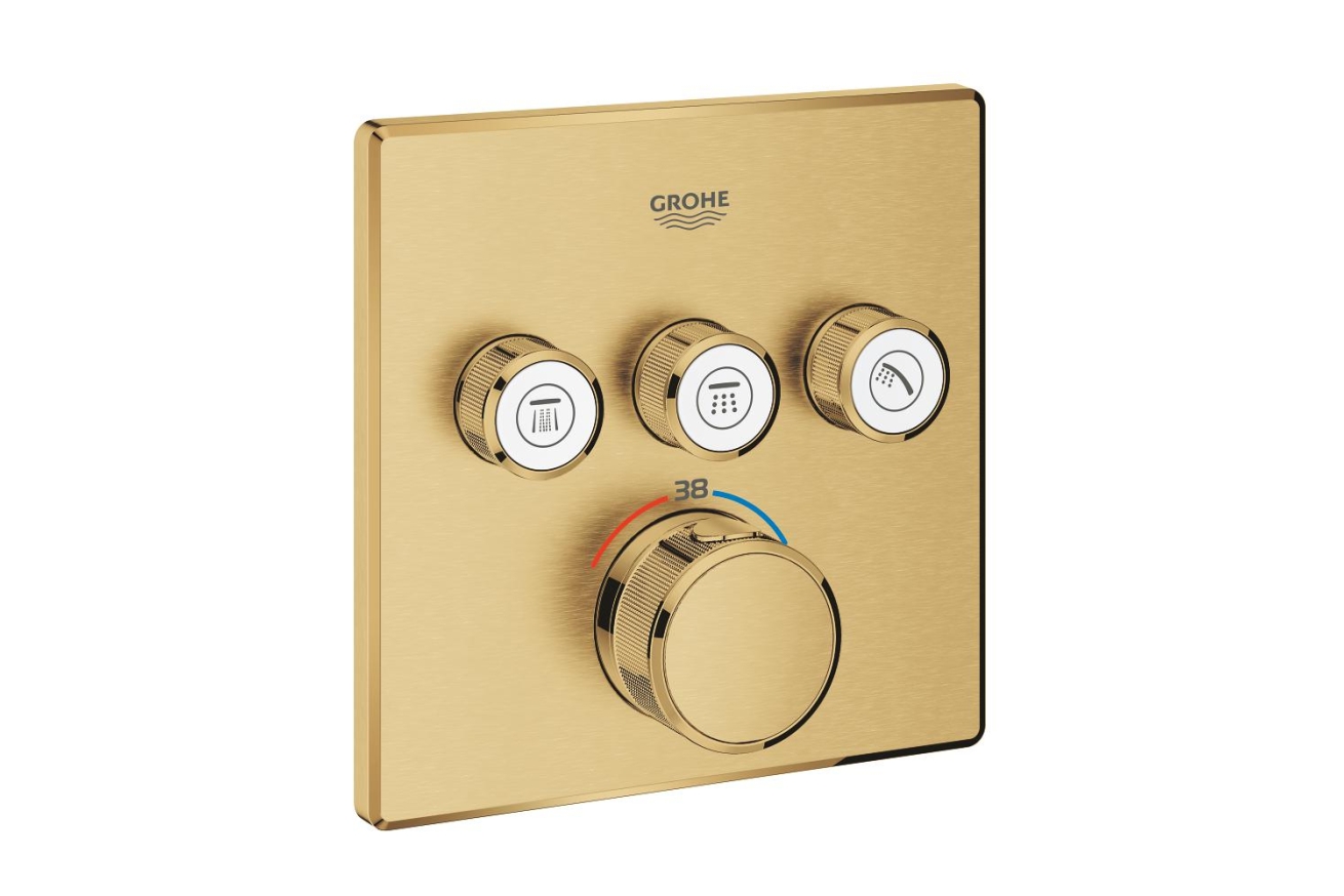 Внешняя часть термостата для ванны и душа GROHE Grohtherm SmartControl на 3 потребителя, квадратная, холодный рассвет матовый (29126GN0)