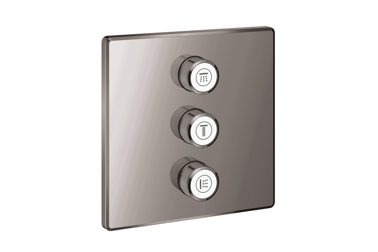 Внешняя часть переключателя потоков GROHE Grohtherm SmartControl на 3 положения, квадратная, темный графит глянец (29127A00)