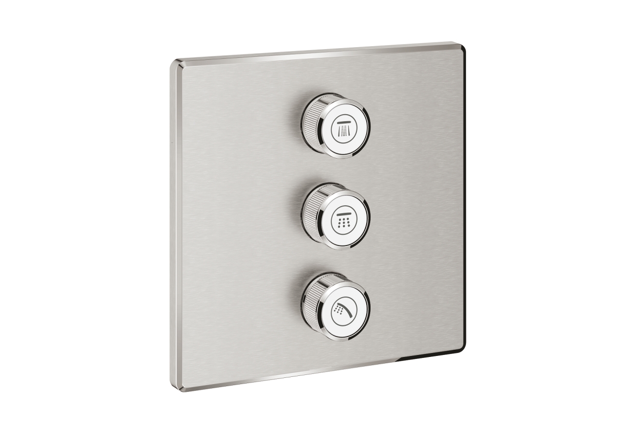 Внешняя часть переключателя потоков GROHE Grohtherm SmartControl на 3 положения, квадратная, суперсталь (29127DC0)