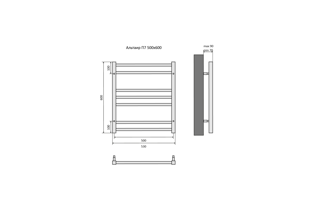 Полотенцесушитель водяной Aquatek Альтаир П7 500x600, хром AQ KK0760CH